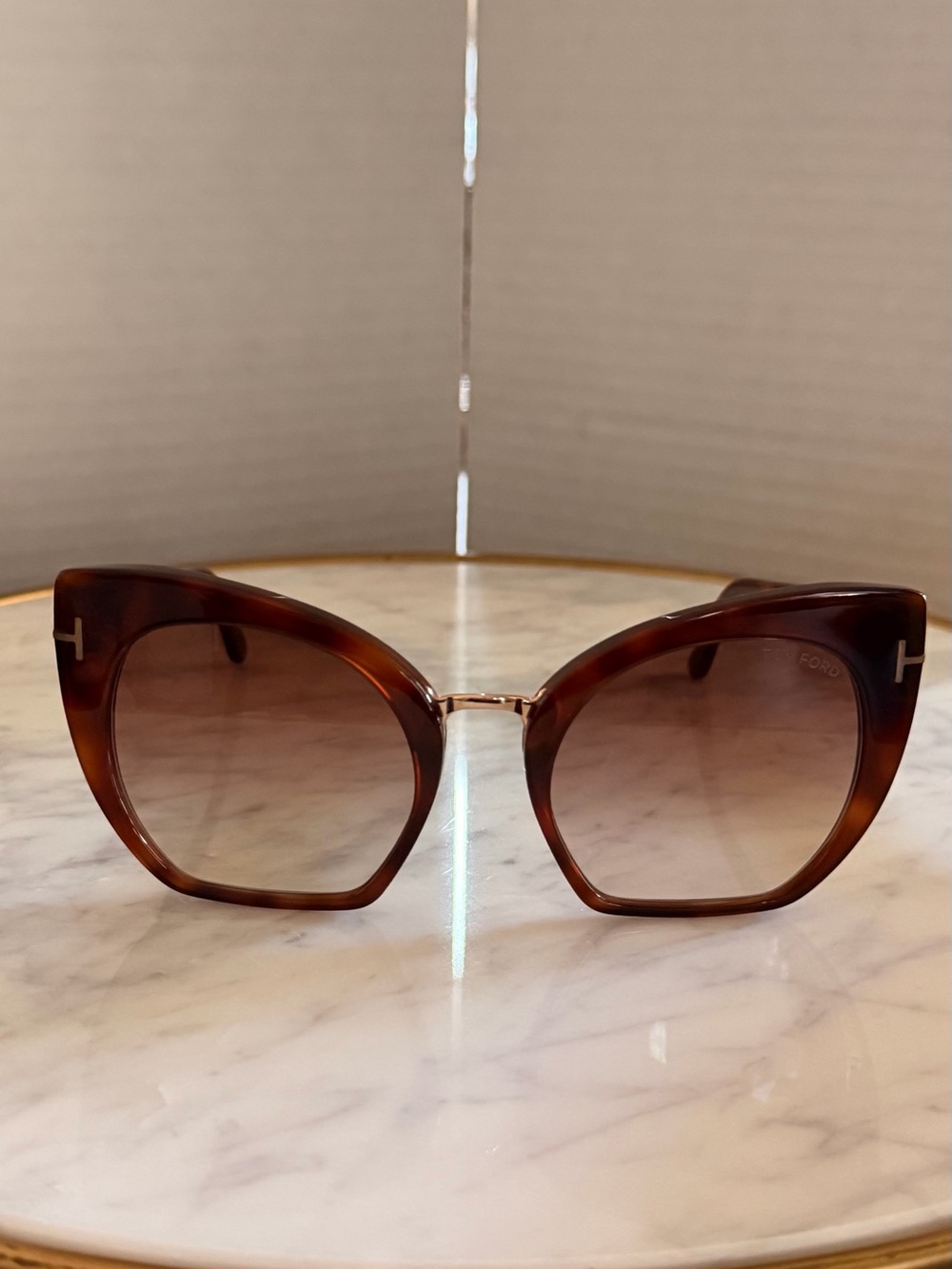 Tom Ford Brown Gradient Cat-Eye Sunglasses with Gold Accent